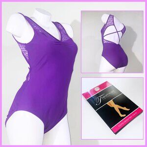 NEW BALTOGS DANCE BUNDLE - L VIOLET LEOTARD & L BALLET PINK FOOTED TIGHTS